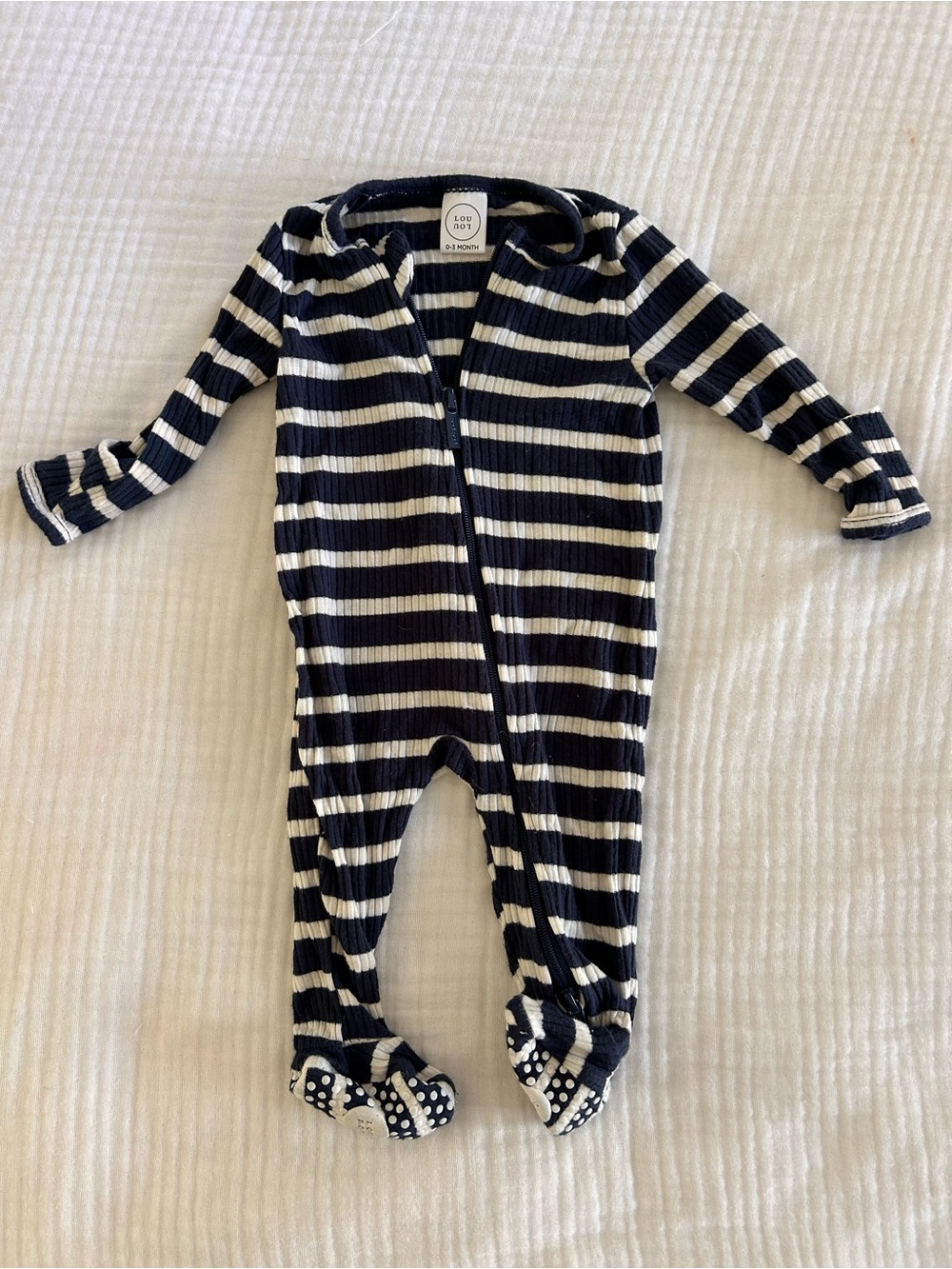 Lou Lou & Company Navy and White Striped Ribbed Footie